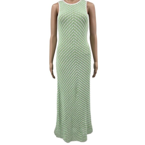 House of Harlow 1960 Knit Sleeveless Green/White Maxi Dress, Women's Medium - Picture 12 of 12